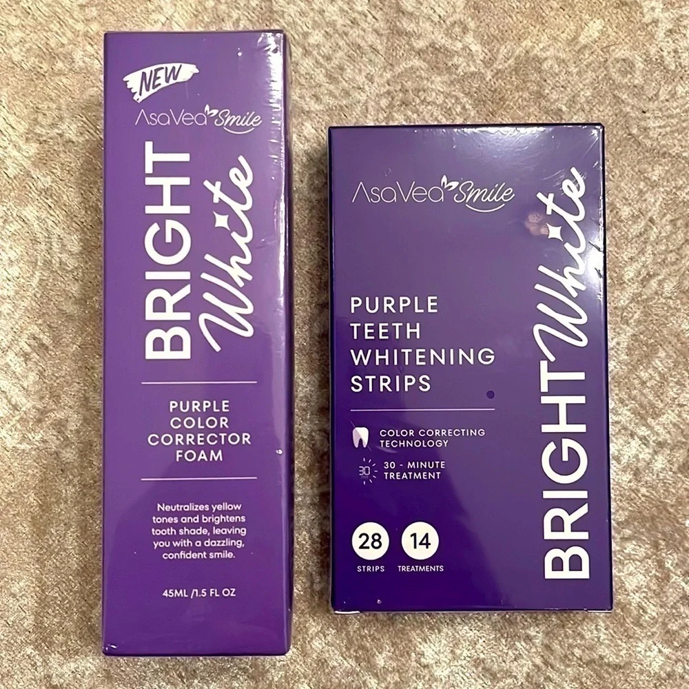 Brand New Bright White Bundle Purple Color Correcting Foam & Whitening Strips
